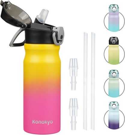 Konokyo 18 oz Insulated Water Bottle with Straw Lid, Stainless Steel Vacuum Sports Water Bottle, Leak-Proof Reusable Metal Flask with Carry Loop, BPA-Free Travel Bottle for Gym, School, Office