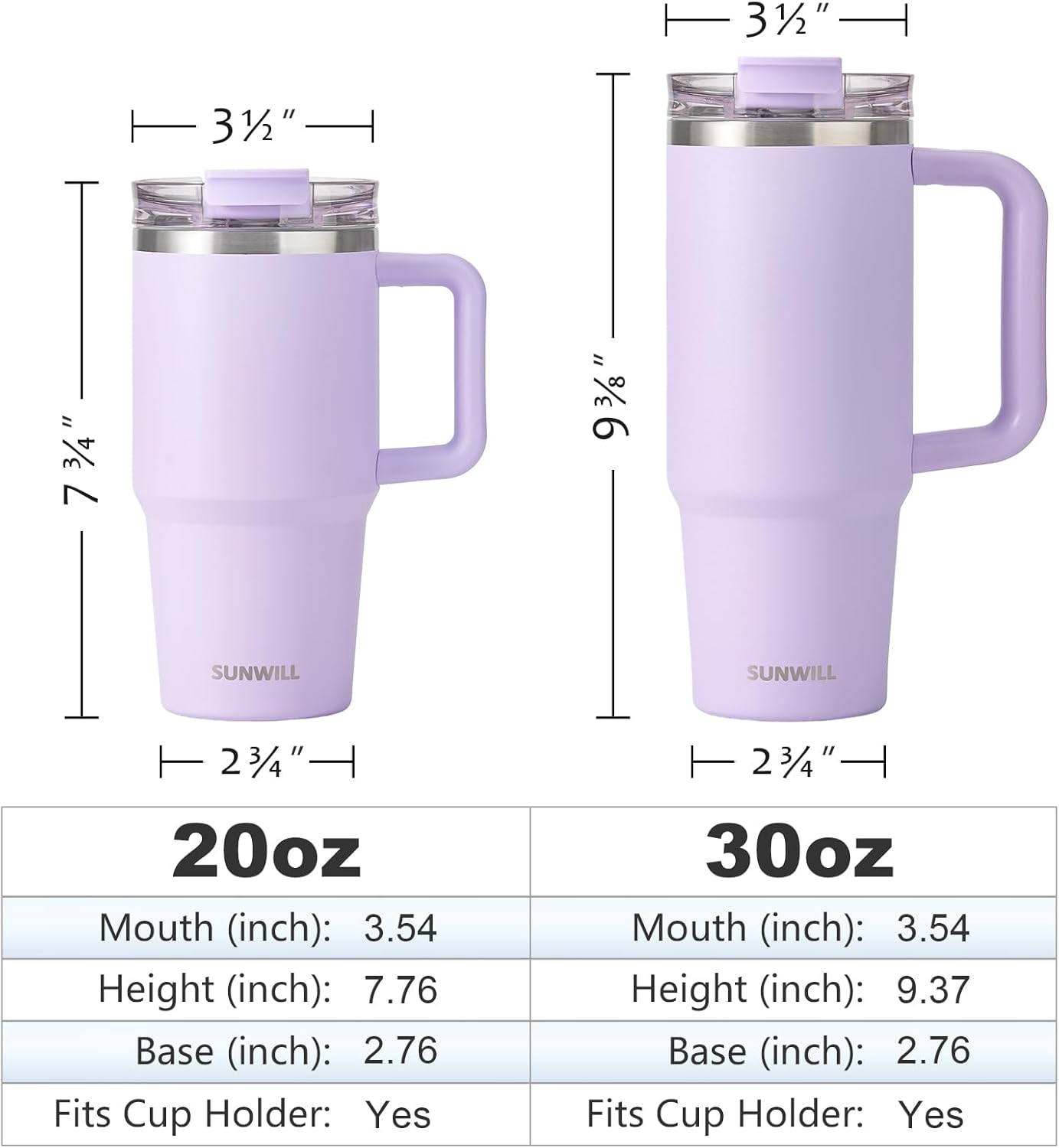 SUNWILL 20 oz Tumbler with Handle and Straw Leak Proof,Travel Coffee Mug with Lid, Stainless Steel Cup Insulated for Office & Gym, Cupholder Friendly, Powder Coated Orchid