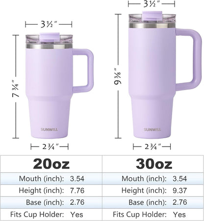 SUNWILL 20 oz Tumbler with Handle and Straw Leak Proof,Travel Coffee Mug with Lid, Stainless Steel Cup Insulated for Office & Gym, Cupholder Friendly, Powder Coated Orchid