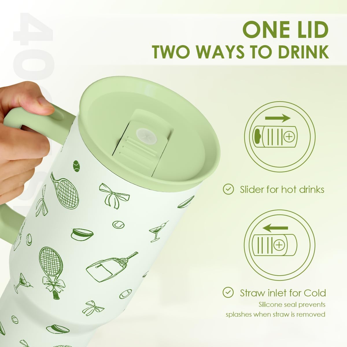SANDJEST Pickleball 40oz Tumbler With Handle and Straw, Pickleball Queen Insulated Stainless Steel Travel Coffee Mug for Women Girls Players, Gift Idea for Birthday Christmas Mothers Day