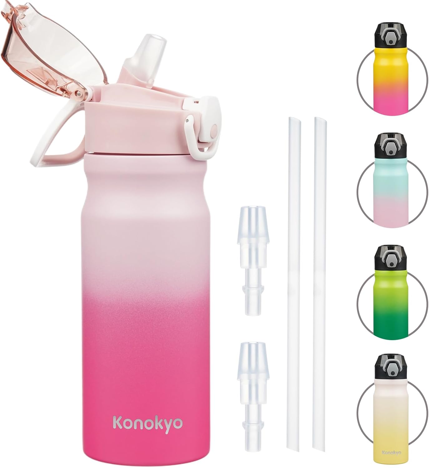 Konokyo 18 oz Insulated Water Bottle with Straw Lid, Stainless Steel Vacuum Sports Water Bottle, Leak-Proof Reusable Metal Flask with Carry Loop, BPA-Free Travel Bottle for Gym, School, Office