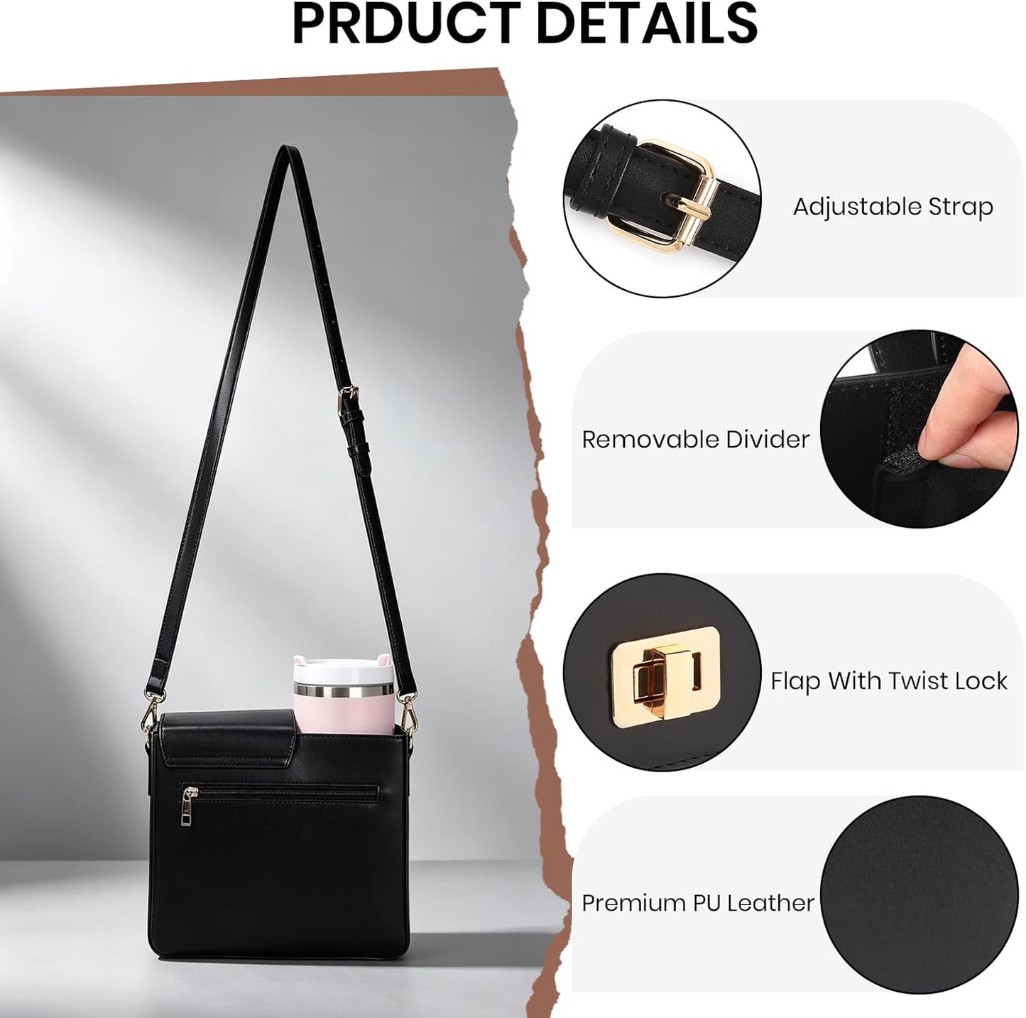 Stanley Purse Cup Holder for 40oz - Portable Crossbody Tumbler Bag with Strap, Water Bottle Carrier for Outdoor Travel