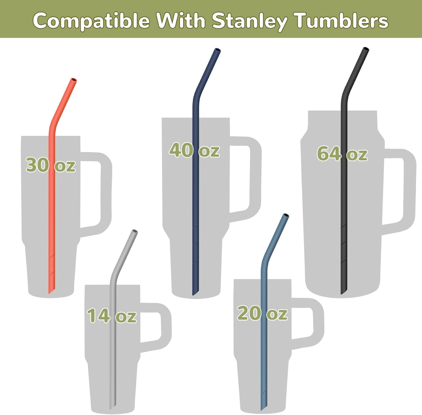 NiHome 14PCS Silicone Straws Fit for Stanley 40oz 30oz Tumbler, 14” Extra Long Reusable Drinking Straw, Flexible Can Cut Length for 1/Half Gallon 75 64 OZ Large Water Bottle - 2 Brushes (Rainbow)