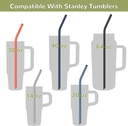NiHome 14PCS Silicone Straws Fit for Stanley 40oz 30oz Tumbler, 14” Extra Long Reusable Drinking Straw, Flexible Can Cut Length for 1/Half Gallon 75 64 OZ Large Water Bottle - 2 Brushes (Rainbow)