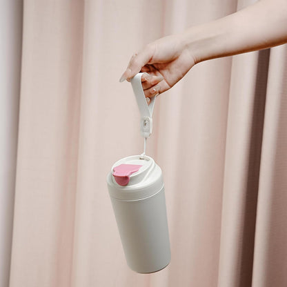 16oz Ceramic Travel Mug with Lid- 100% Real Ceramic Liner (No Coating), Heat-Resistant Outer Wall, Leak-Proof Lid with Detachable Strap, Fits Car Cup Holder
