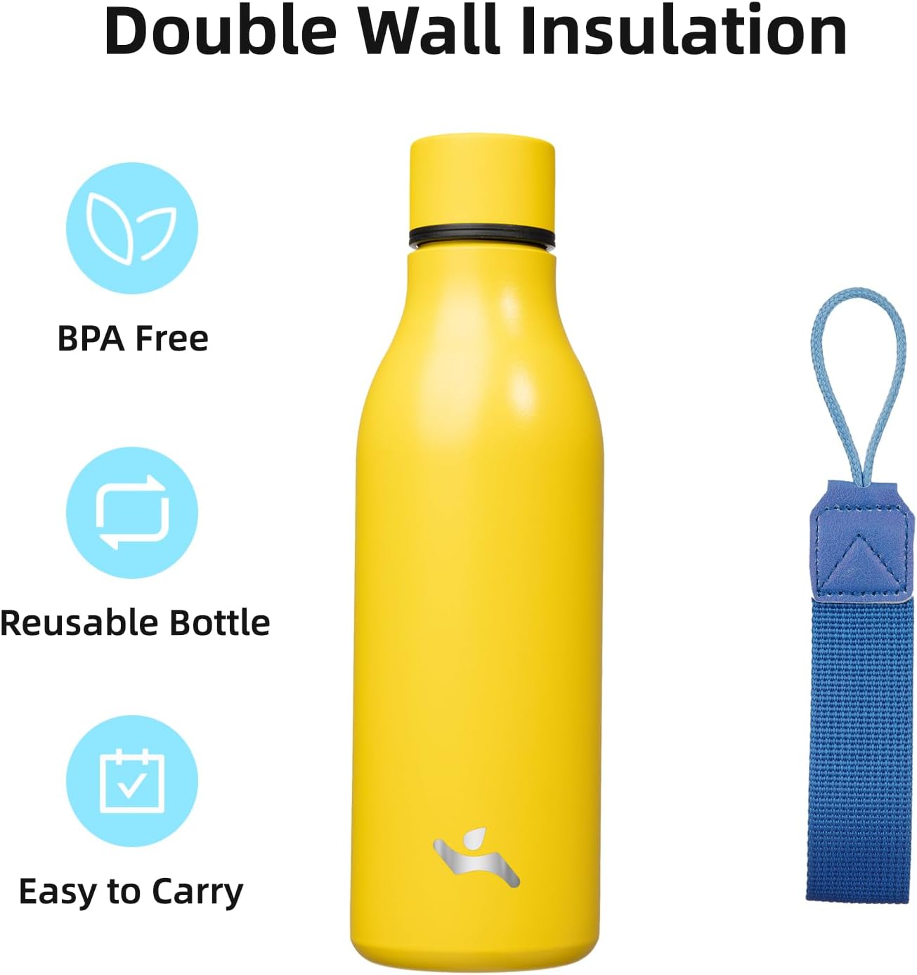 Konokyo Insulated Water Bottle with Strap,18 oz Double Wall Stainless Steel Vacuum Bottles Metal Water Flask,Macaron Green - Colors A
