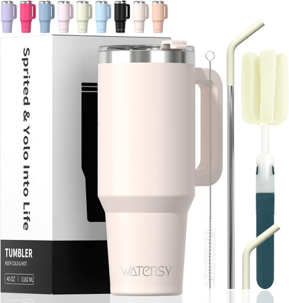 40 oz Tumbler with Handle,Tumbler with Lid and Straw,Double Wall Insulated Cup Stainless Steel Travel Mug(Cold for 34 Hours),Water Bottle for Iced Tea,Coffee,Cold Beverages(Purple)