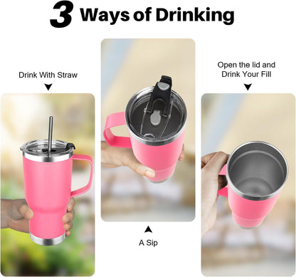 20 oz Tumbler with Handle, Stainless Steel Insulated Tumbler with Lid and Straw, Double Wall Vacuum Coffee Mug Tumbler, Insulated Coffee Thermal Cup for Cold and Hot (Light Purple)