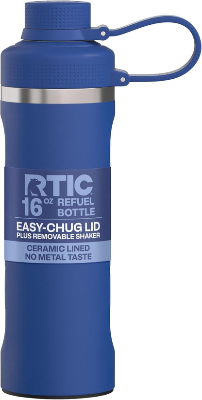 RTIC 24oz Refuel Water Bottle with Workout Protein Shaker, Insulated, Stainless Steel, Metal, Double Wall Vacuum-Insulation, Ceramic Lined, Leak-Proof Chug Lid, Tumbler, Black