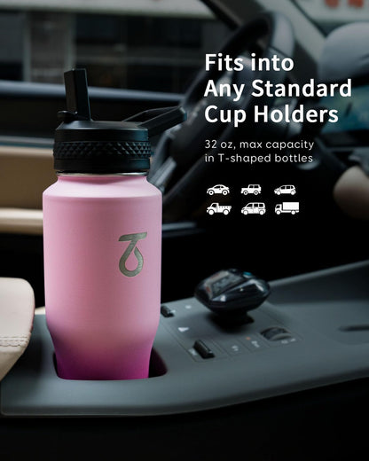Trebo 40 oz Water Bottle Insulated Fit Car Cup Holder with Handle, Stainless Steel Water Bottles Tumbler with Spout Straw Lids, Double Wall Travel Reusable Flask, Leakproof Mug,Keep Cold &Hot,Black