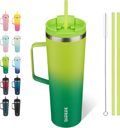 BJPKPK Insulated Tumbler with Handle, 18oz Insulated Tumblers with Lid and Straw, Stainless Steel Metal Water Bottles, Coffee Travel Mugs, Cups, Marshmallow