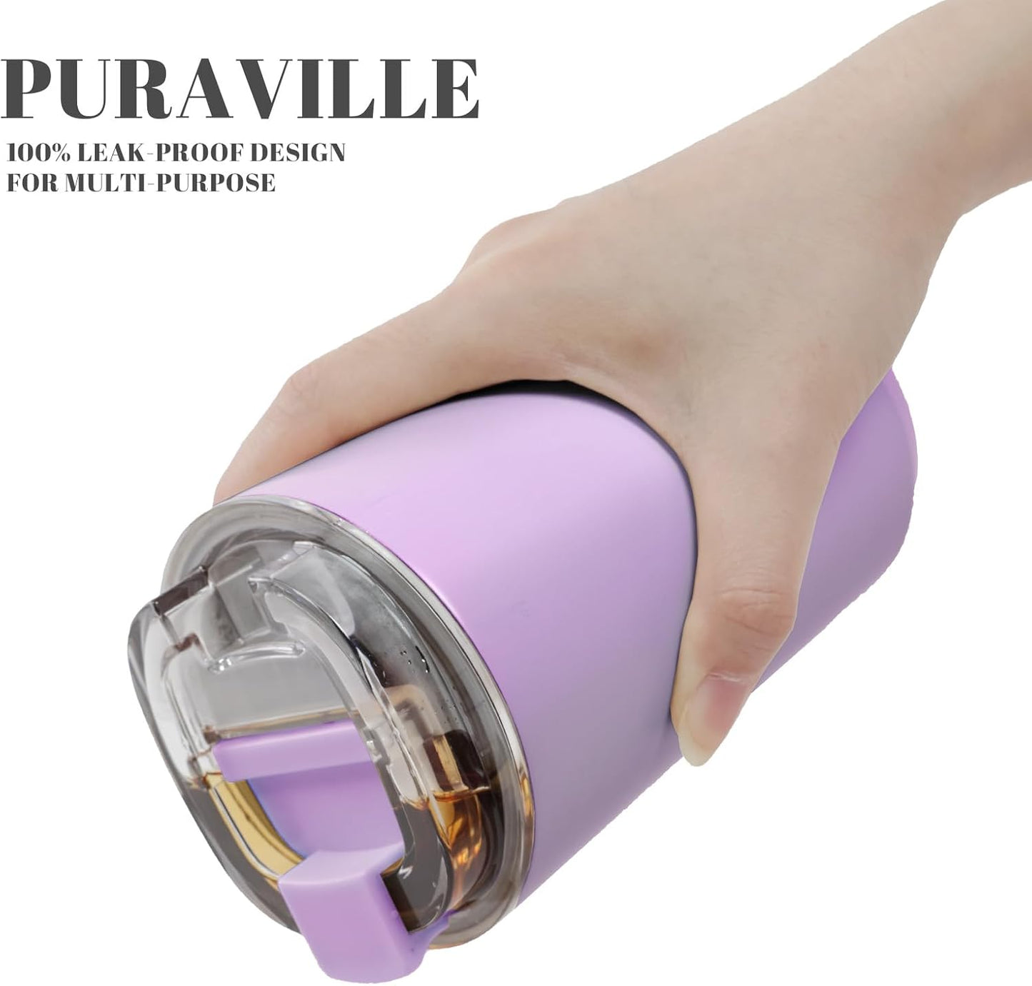 Puraville Insulated Tumblers with Lid, 14 oz Travel Coffee Mug Stainless Steel Vacuum Cup, Leak Proof Reusable Double Walled Coffee Tumbler for Iced and Hot Drinks, Cream