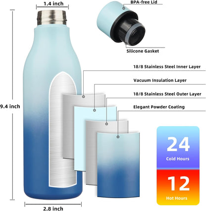 BJPKPK Insulated Water Bottles, 18 oz Stainless Steel Metal Water Bottle with Strap, BPA Free Leak Proof Jugs, Mugs, Flasks, Reusable Thermal Flasks for Sports & Travel, Black - Colors B