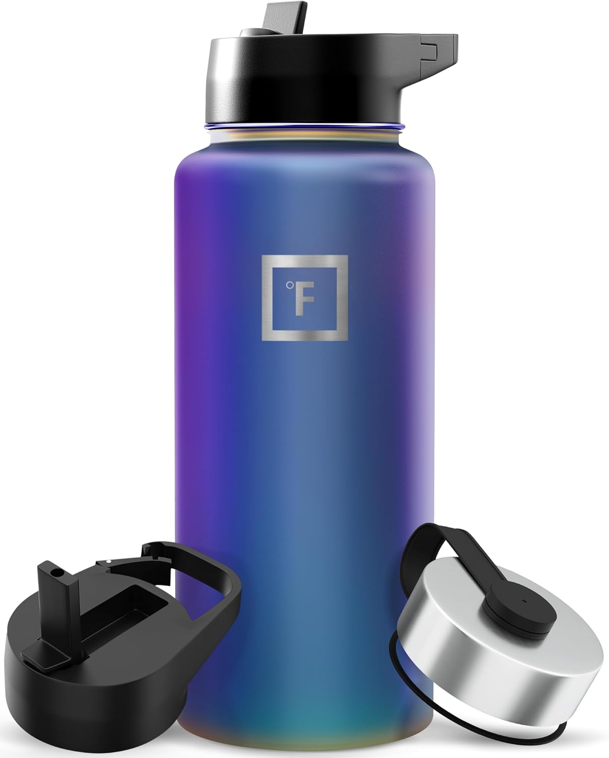 IRON °FLASK Camping & Hiking Hydration Flask with Straw, Wide Mouth Insulated Stainless Steel Sports Water Bottle - 22 oz Aurora