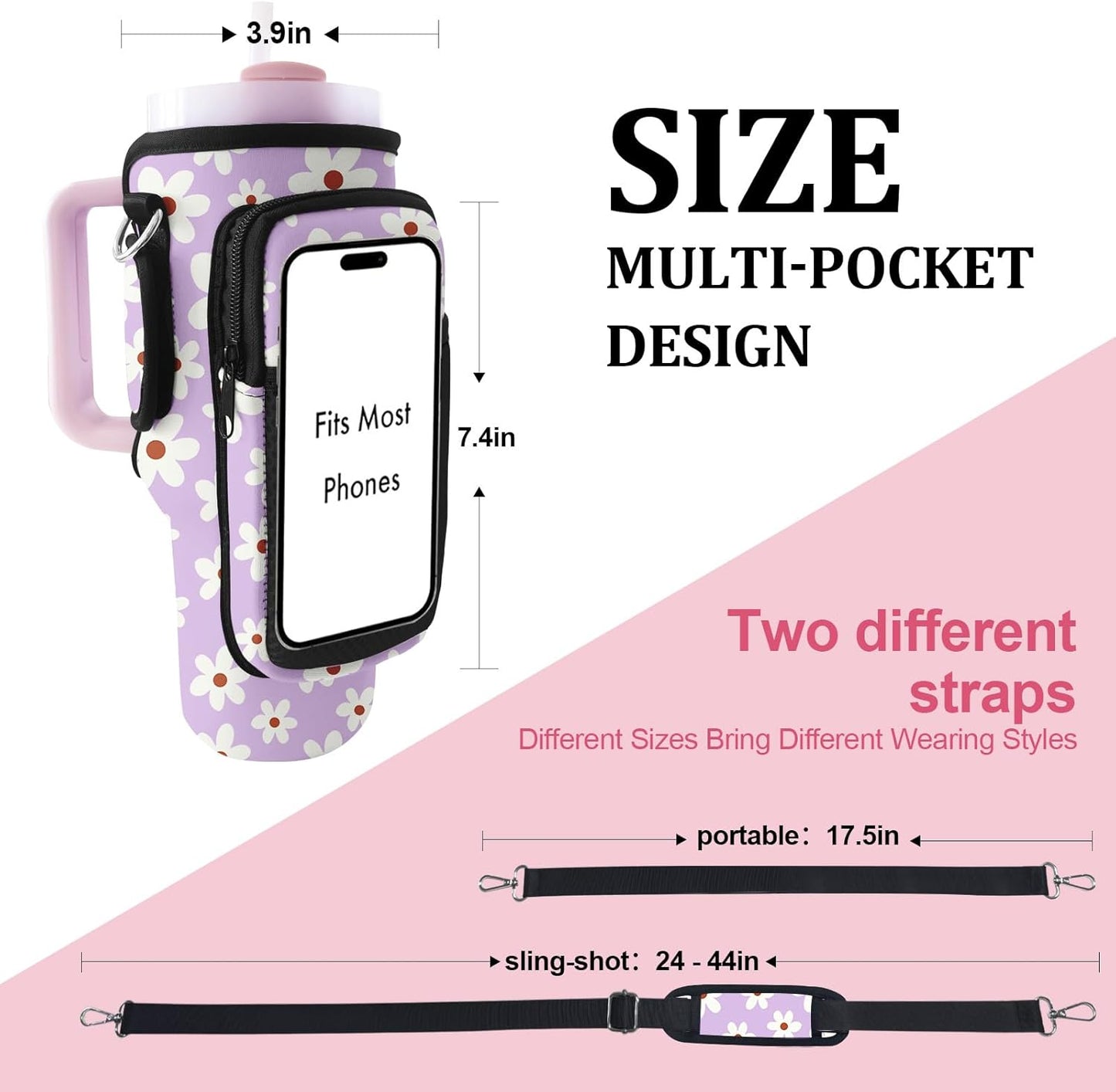Stanley Carrier Bag for Stanley 40oz/30ozTumbler with Phone with 2 Adjustable Strap,3 Pockets Bottle Stanley Cup Carrier Bag & Case,Accessories for Hiking Travelling