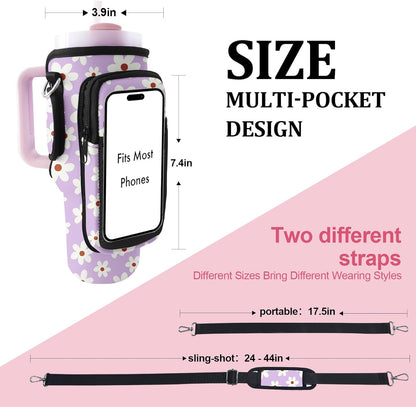 Stanley Carrier Bag for Stanley 40oz/30ozTumbler with Phone with 2 Adjustable Strap,3 Pockets Bottle Stanley Cup Carrier Bag & Case,Accessories for Hiking Travelling