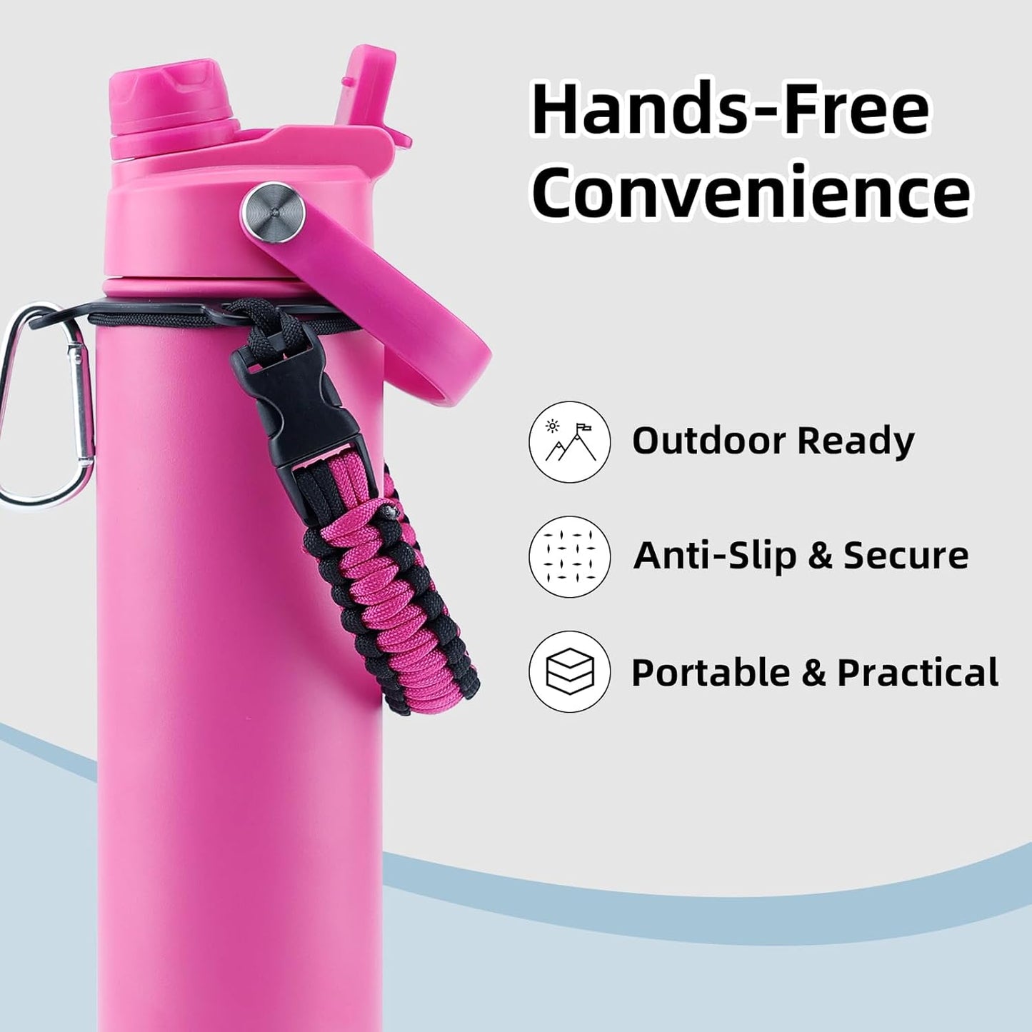 26oz Insulated Water Bottle with 2-in-1 Straw and Spout Lid, 304 Stainless Steel Water Bottle Keep Cold for 24H,Leak-Proof,Sports Water Bottle with Braided Carry Strap for Gym,Travel,Outdoors,Black