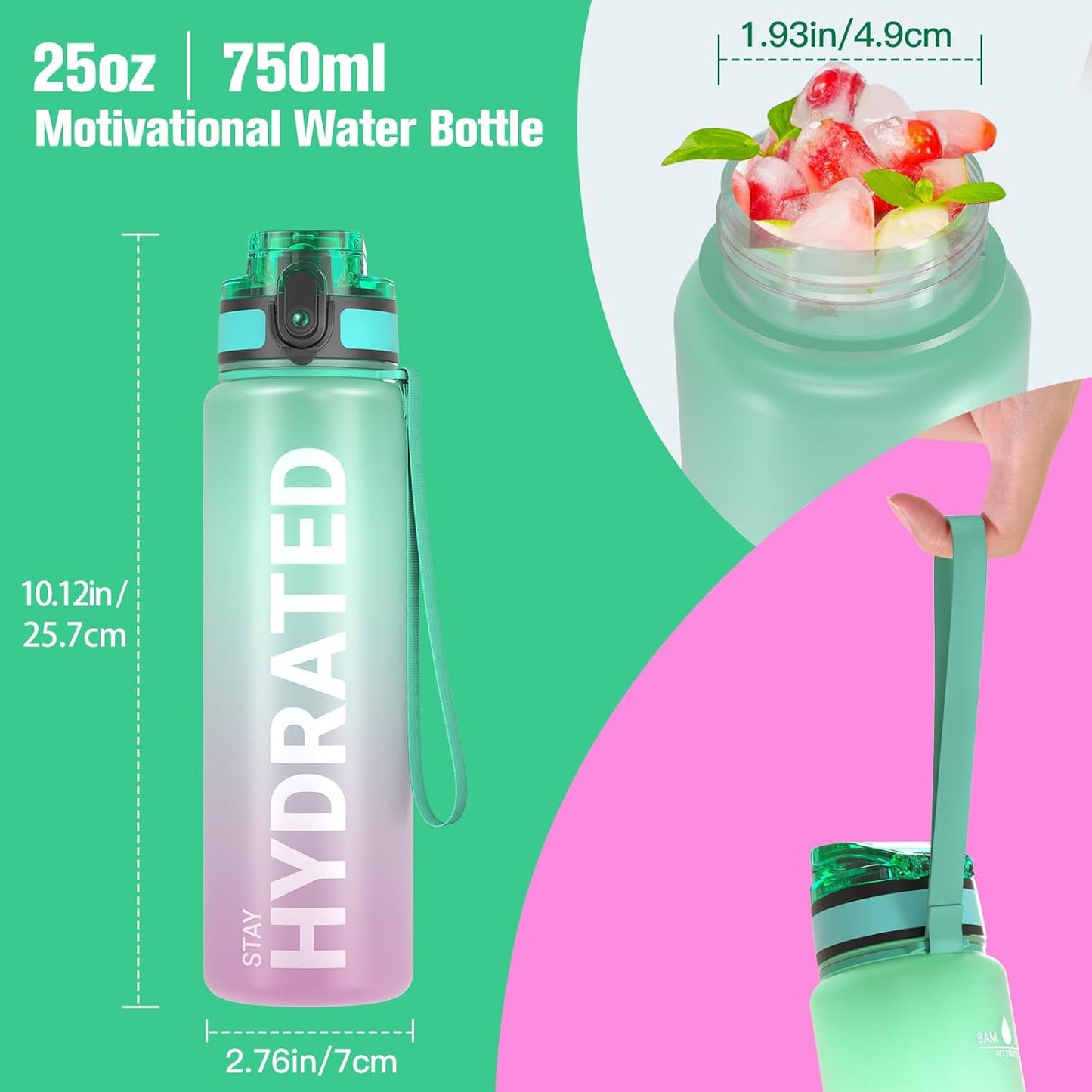 Sahara Sailor Water Bottle 32oz, Durable and Leakproof Water Bottles Motivational with Time Marker, Tritan, BPA Free, Wide Mouth with Easy Clean Brush for Gym, Travel, Home, School, Office (1 Bottle)