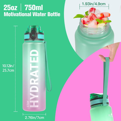 Sahara Sailor Water Bottle 32oz, Durable and Leakproof Water Bottles Motivational with Time Marker, Tritan, BPA Free, Wide Mouth with Easy Clean Brush for Gym, Travel, Home, School, Office (1 Bottle)