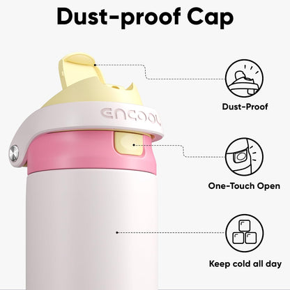 ENCOOL Leakproof Insulated Water Bottle with Straw Dual-Sip Water Bottle Bag-Safe Design for Work, Commute & Gym – Keeps Drinks Cold All Day, 24 oz, Lemonade Pink - Colors A