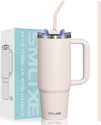 40 oz Tumbler with Handle and Straw Lid,Insulated Reusable Stainless Steel Water Bottle Travel Mug，Cupholder Friendly Double Wall Vacuum Sealed Cup (Black)