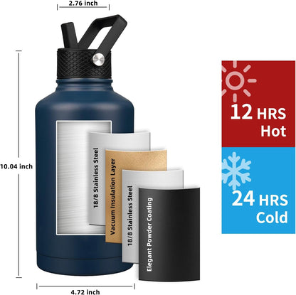 Insulated Water Bottle 40oz,Triple Wall Vacuum Stainless Steel(Dishwasher Safe),Leak Proof & Non-BPA,Flask Jug with Paracord Handle & Straw Spout Lids Sports Cherry Blossom