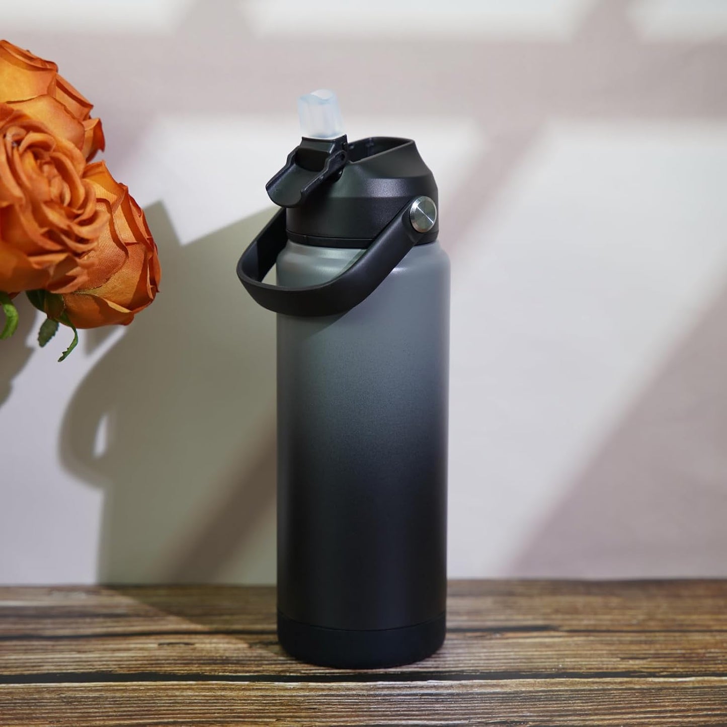 BJPKPK Insulated Water Bottle with Straw Lid, 18oz Thermo Water Bottles with Soft Nozzle, Flex Handle & Non-slip Boot, BPA Free Leak Proof Stainless Steel Metal Thermo, Tumblers, Cups,Sea Salt