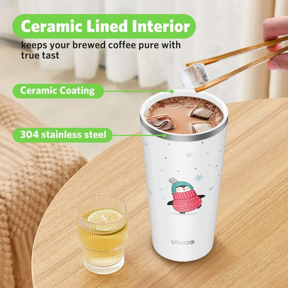 Insulated Coffee Mug with Ceramic Coating, 18oz Travel Mug with Leak-proof Lid, Vacuum Double-wall Tumbler, Stainless Steel Thermal Cup for Tea, Hot Cocoa, Cold Beverage, Ice Drinks