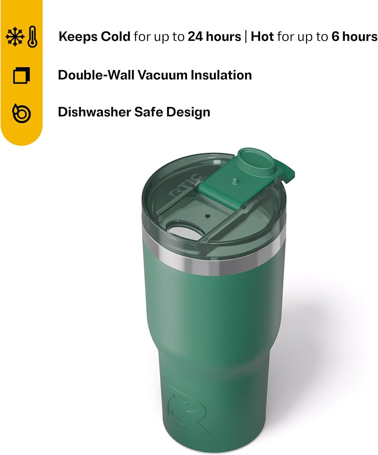 RTIC 20oz Essential Tumbler with Lid, Ceramic Lined, Insulated, Stainless Steel, Metal, Double Wall Vacuum-Insulation, Travel Cup for Iced Coffee, Tea, Hot and Cold Drink, Graphite