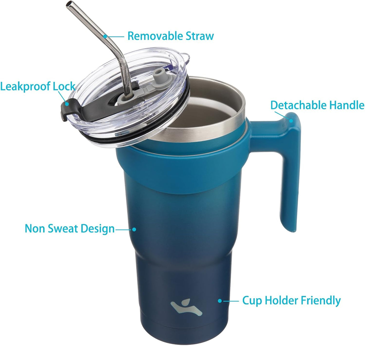Konokyo 20 oz Tumbler with Handle and 2 Straw 2 Lid, Insulated Water Bottle Stainless Steel Vacuum Cup Reusable Travel Mug,Black