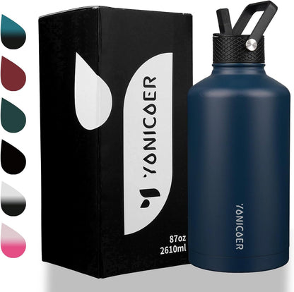 Insulated Water Bottle 40oz,Triple Wall Vacuum Stainless Steel(Dishwasher Safe),Leak Proof & Non-BPA,Flask Jug with Paracord Handle & Straw Spout Lids Sports Cherry Blossom