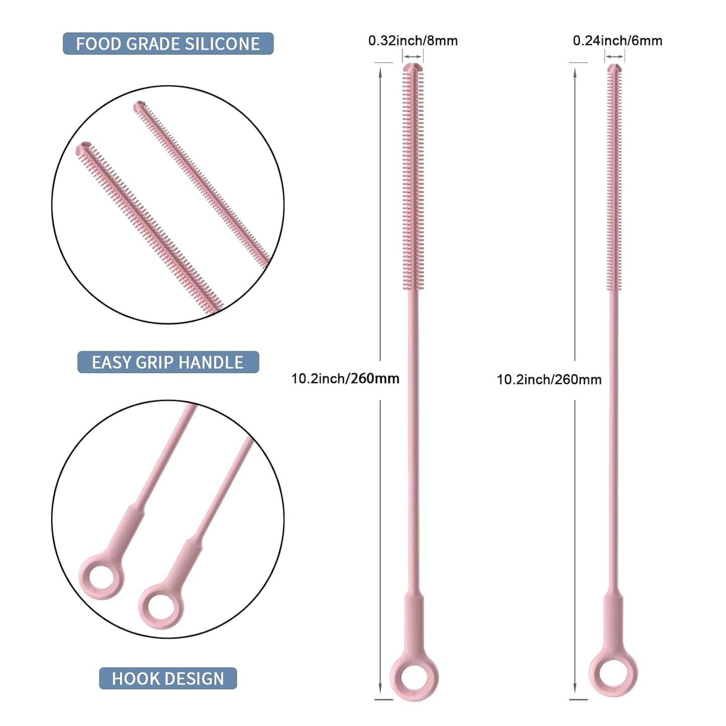 Silicone Cleaning Brush Kit,Water Bottle and Straw Cleaner Brush Set for Tumbler,Baby Bottle,Breast Pump Part,Nipple,Sippy Cup,Glass,Dishwasher Safe,BPA Free,3 Pcs