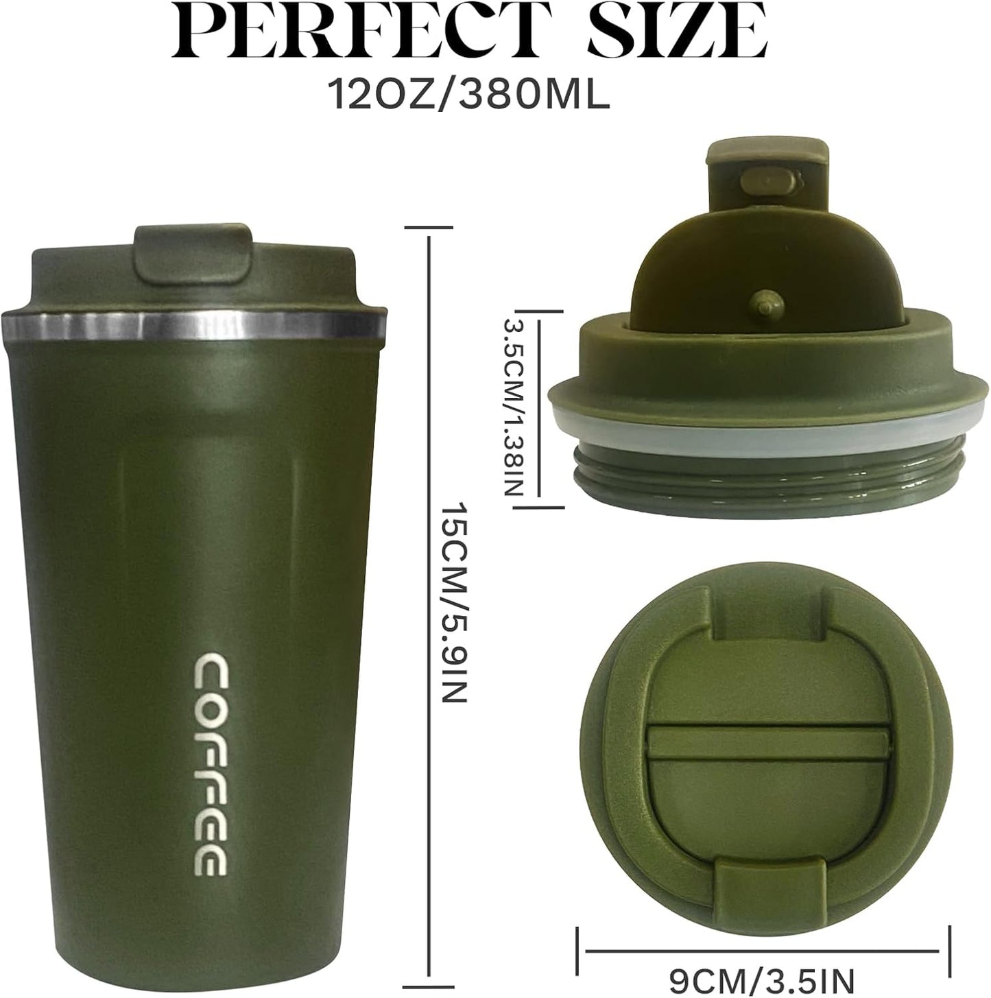 YINBAOGE Insulated Travel Coffee Mug, Spill & Leak Proof, Portable To Go Camping Stainless Steel Coffee Tumbler, Reusable Thermal Coffee Cup with Lid for Hot & Cold Drinks (Black, 12 OZ)