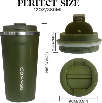 YINBAOGE Insulated Travel Coffee Mug, Spill & Leak Proof, Portable To Go Camping Stainless Steel Coffee Tumbler, Reusable Thermal Coffee Cup with Lid for Hot & Cold Drinks (Black, 12 OZ)