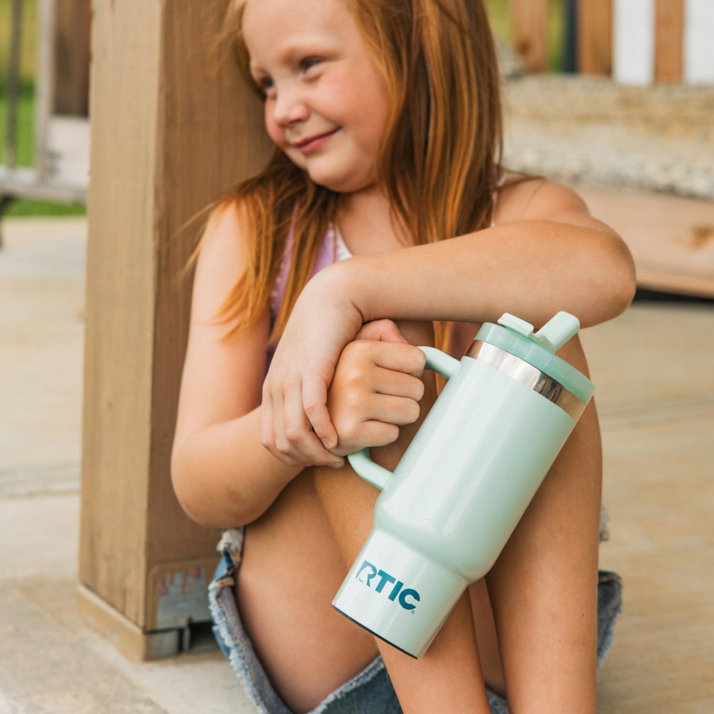 RTIC Little Road Trip Tumbler 16oz for Kids with Straw Lid and Handle, Ceramic Lined, Insulated Stainless Steel Travel Water Mug Cup, Leak-Proof, RTIC Ice Glitter