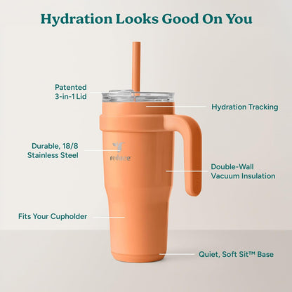 REDUCE 24 oz Stainless Steel Tumbler with Handle - Dual-Wall Vacuum Insulated Travel Mug, Sweat-Proof Lid & Reusable Straw - Keeps Drinks Cold for 24 Hrs, Fits Cupholders, Dishwasher Safe - Lilac Bud