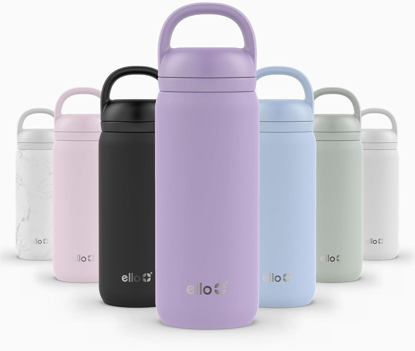 Ello Cooper 22oz Stainless Steel Water Bottle with Straw and Carry Handle, Double Walled and Vacuum Insulated Metal, Leak Proof Locking Lid with Soft Silicone Spout, Reusable, BPA Free, Lilac