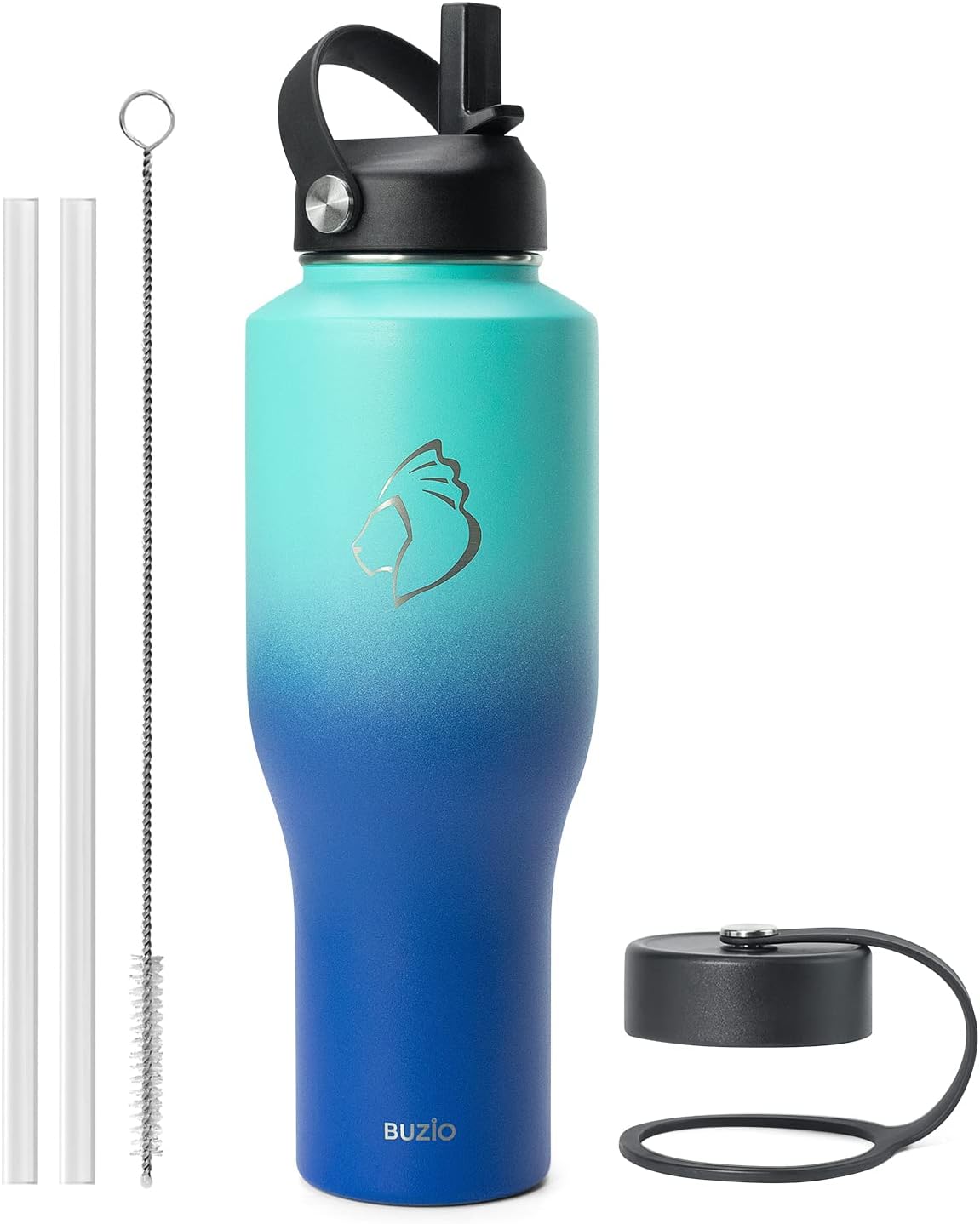 BUZIO 40oz Insulated Water Bottle Fits in Any Car Cup Holders, 40oz Vacuum Insulated Tumbler with Lids and Straw for Water, Travel Mug Cupholder Friendly, Leakproof Keep Cold & Hot, Indigo Crush