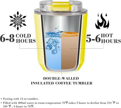 Puraville Insulated Tumblers with Lid, 14 oz Travel Coffee Mug Stainless Steel Vacuum Cup, Leak Proof Reusable Double Walled Coffee Tumbler for Iced and Hot Drinks, Cream