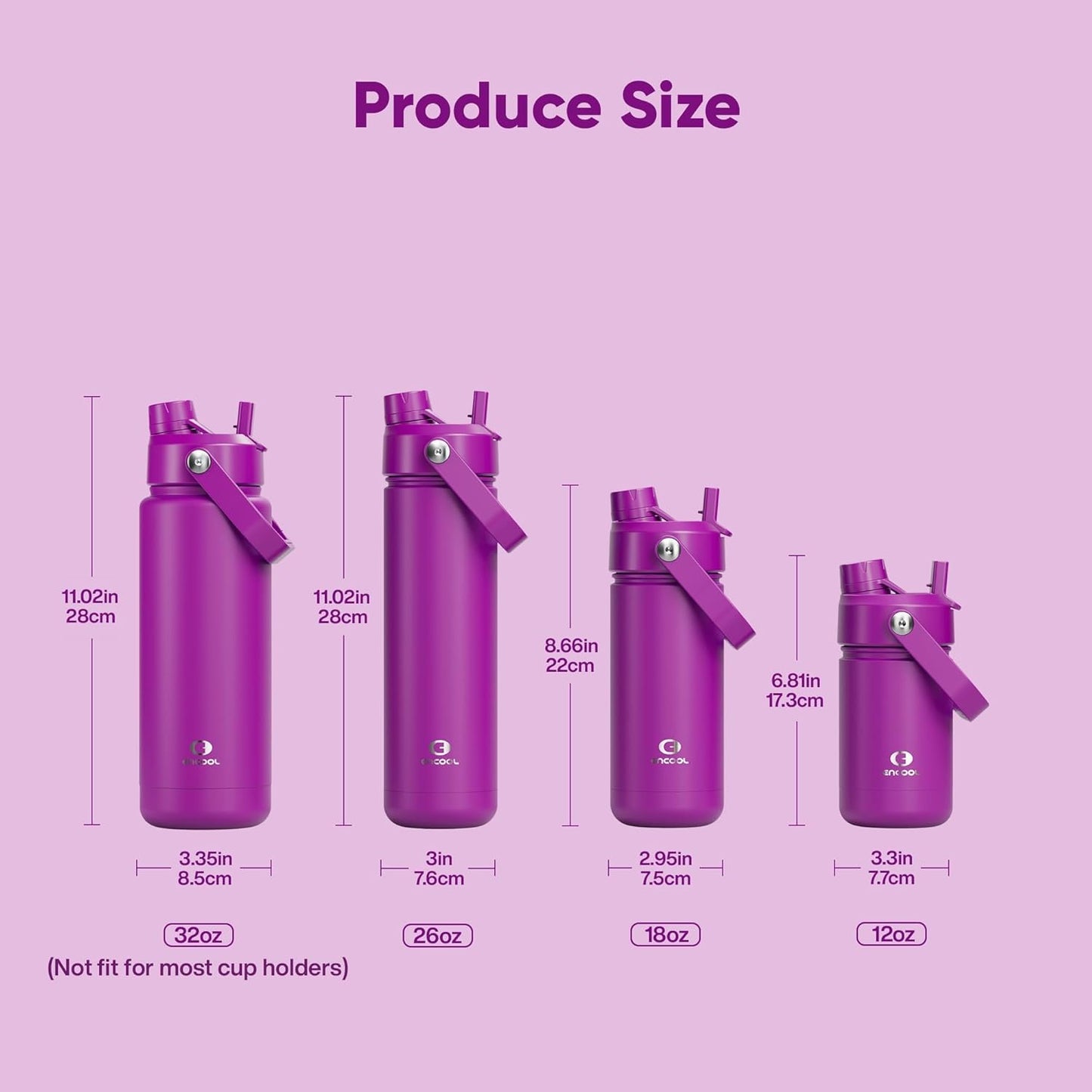 ENCOOL Insulated Water Bottle with Straw Stainless Steel Water Bottle, Leak-Proof, BPA-Free, Double Wall Vacuum Keeps Cold for 24 Hours for Sports, Travel, School (26 oz, Cotton Candy) - Colors D