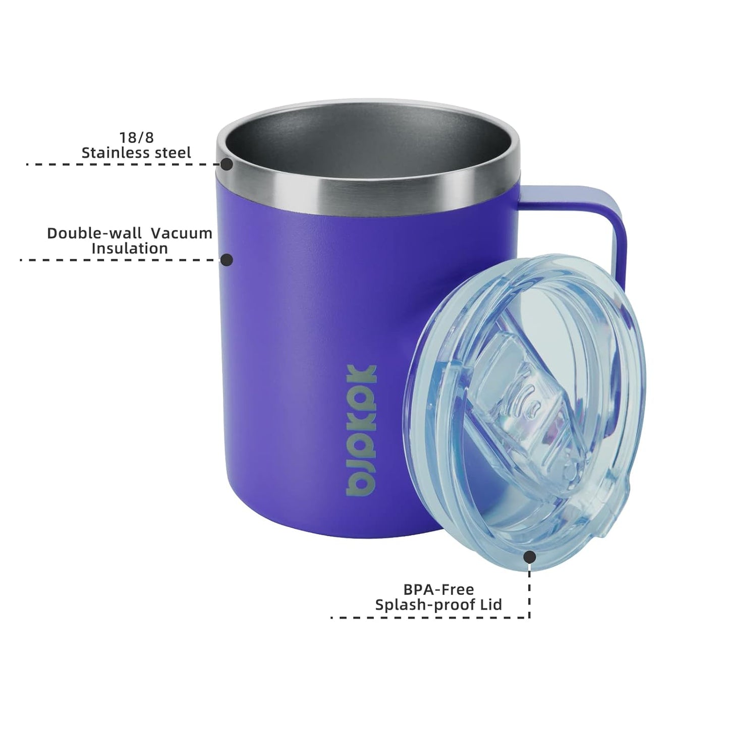 BJPKPK 2 pcs Insulated Coffee Mug, 14oz Insulated Tumbler with Lid, Stainless Steel Coffee Cups with Splash Proof Lid-White