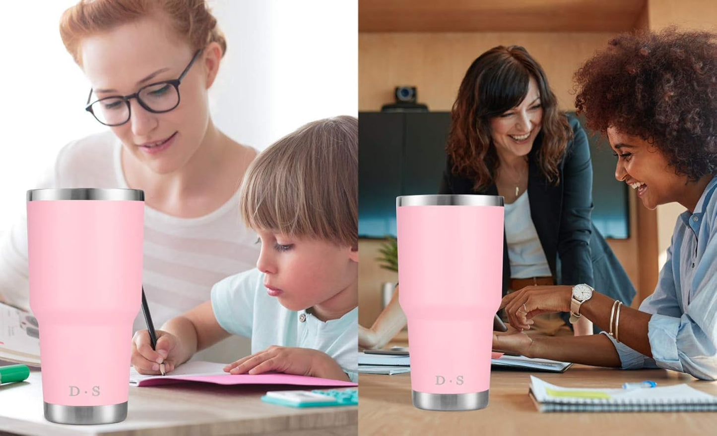 D·S 30oz Blue Tumbler Stainless Steel Double Wall Vacuum Insulated Mug with Straw and Lid, Cleaning Brush for Cold and Hot Beverages