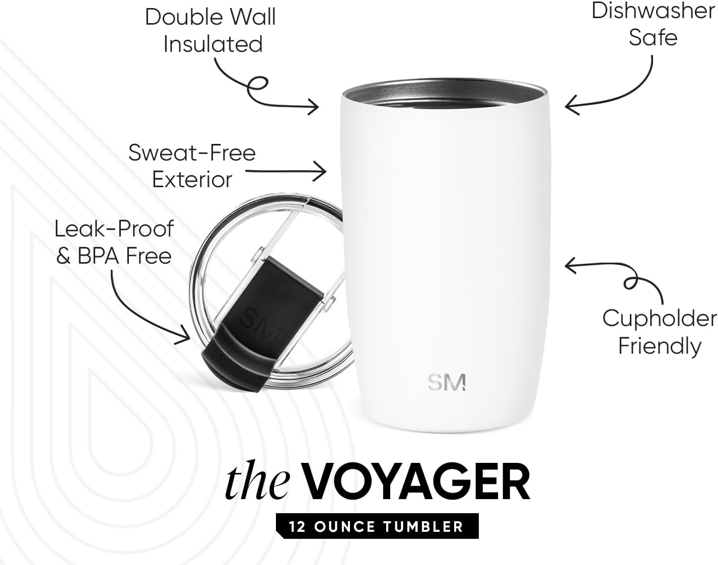 Simple Modern Voyager Tumbler with Flip Lid | Travel Coffee Mug | Insulated Stainless Steel Cold Brew Iced or Hot Coffee Cup | Gifts for Women Men Her Him | 16oz, Almond Birch