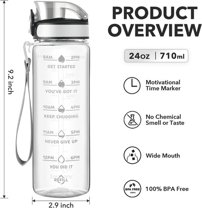 Enerbone Water Bottle, Leakproof BPA & Toxic Free, Motivational Water Bottle with Times to Drink and Straw, Fitness Sports Water Bottle with Strap for Office, Gym, Outdoor Sports