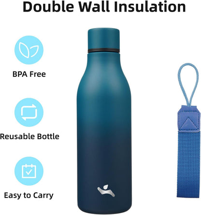 Konokyo Insulated Water Bottle with Strap,18 oz Double Wall Stainless Steel Vacuum Bottles Metal Water Flask,Macaron Green - Colors A