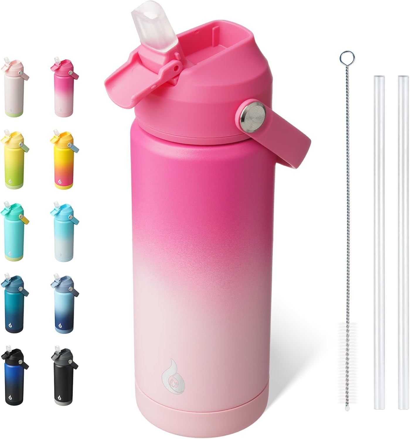 BJPKPK Insulated Water Bottle with Straw Lid, 18oz Thermo Water Bottles with Soft Nozzle, Flex Handle & Non-slip Boot, BPA Free Leak Proof Stainless Steel Metal Thermo, Tumblers, Cups,Sea Salt
