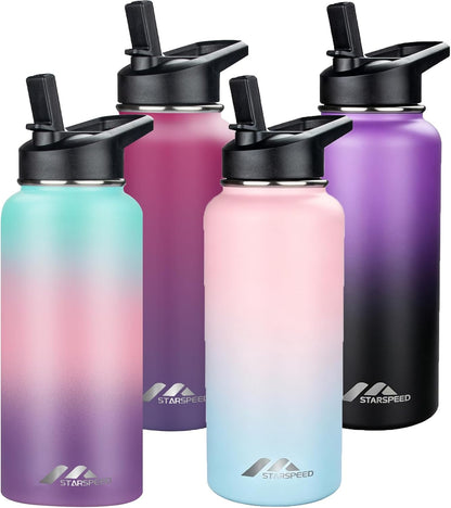 StarSpeed 32oz Insulated Water Bottle with Straw Lid, Stainless Steel Double Walled Vacuum Water Flask, Wide Mouth Sports Water Bottle for Gym Camping Hiking, Indigo Black