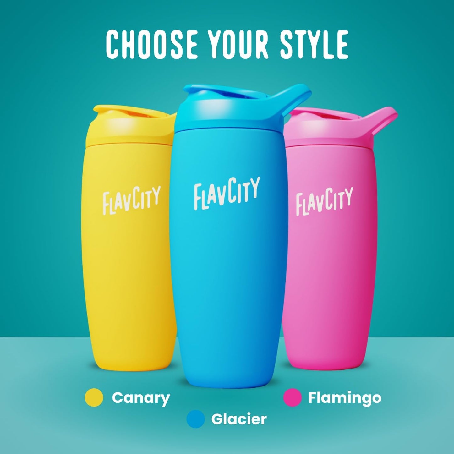 FlavCity 24 oz Stainless Steel Shaker Bottle - Insulated Protein Mixer Cup for On-the-Go Smoothies, Shakes, Electrolytes & Powder Drinks - BPA Free, Snap-Fit Agitator, Leak Resistant (Flamingo)