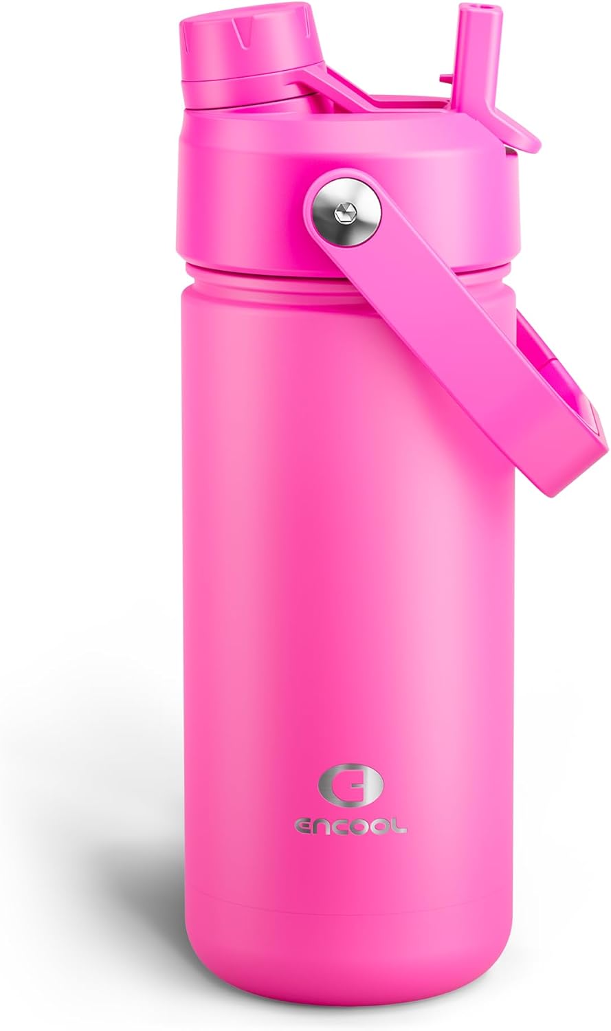 ENCOOL Insulated Water Bottle with Straw Stainless Steel Water Bottle, Leak-Proof, BPA-Free, Double Wall Vacuum Keeps Cold for 24 Hours for Sports, Travel, School (26 oz, Cotton Candy) - Colors A