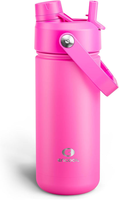 ENCOOL Insulated Water Bottle with Straw Stainless Steel Water Bottle, Leak-Proof, BPA-Free, Double Wall Vacuum Keeps Cold for 24 Hours for Sports, Travel, School (26 oz, Cotton Candy) - Colors A